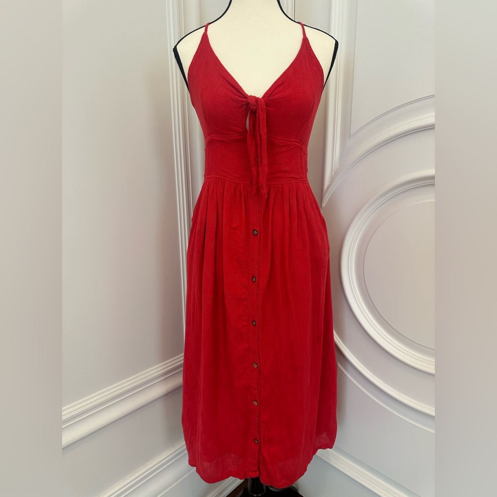 Superdry Red Jayde Front Tie Up Criss Cross Back Midi Dress (Size 6) - Picture 4 of 13